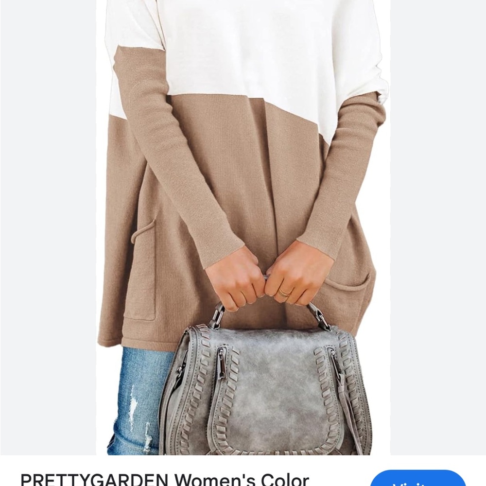PRETTYGARDEN Women's Color Block Sweater - White and Tan